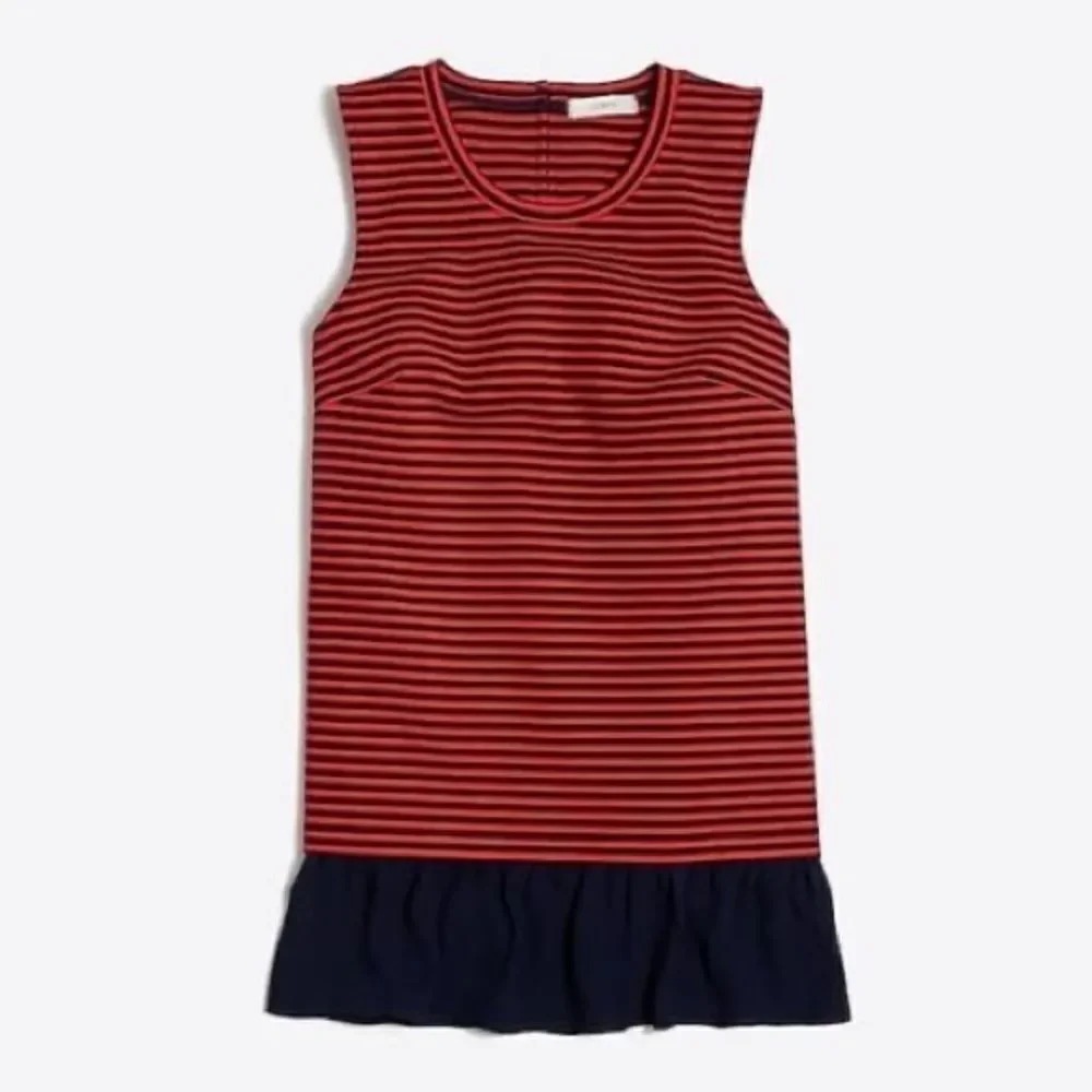 J. Crew Red & Navy Striped Ruffle Hem Sleeveless Top Blouse Sz Small